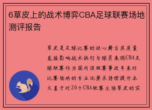 6草皮上的战术博弈CBA足球联赛场地测评报告