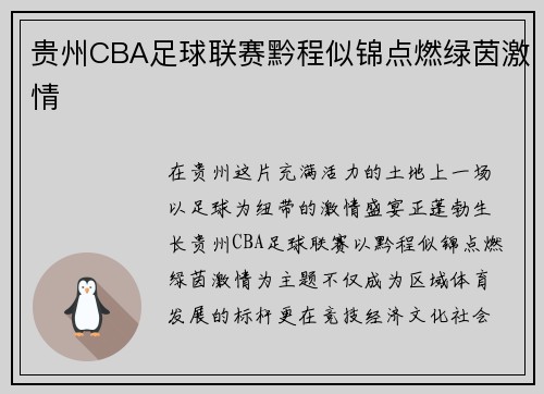 贵州CBA足球联赛黔程似锦点燃绿茵激情